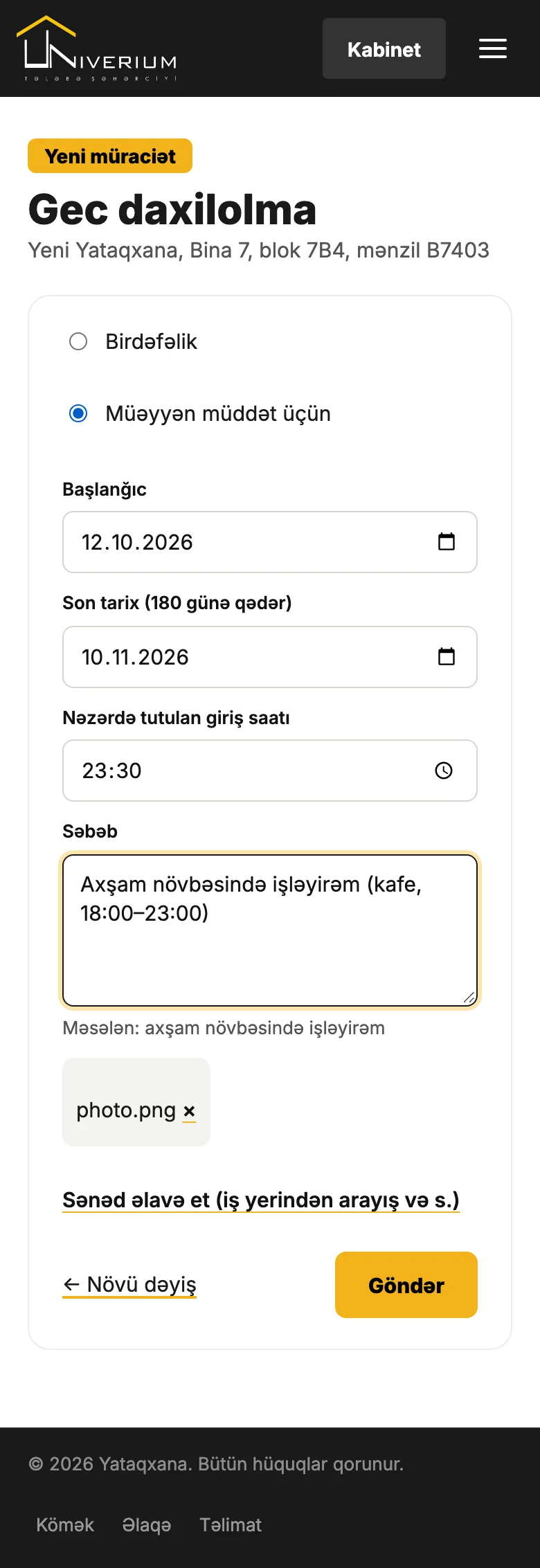 Gec daxilolma forması: müddət, giriş saatı, səbəb, arayış