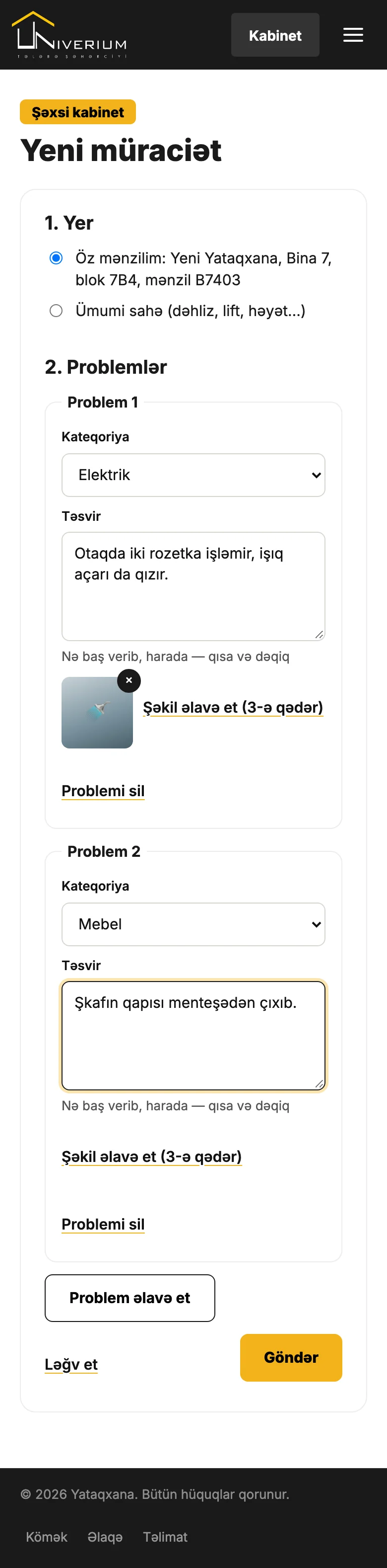 Doldurulmuş müraciət forması: iki problem, şəkil