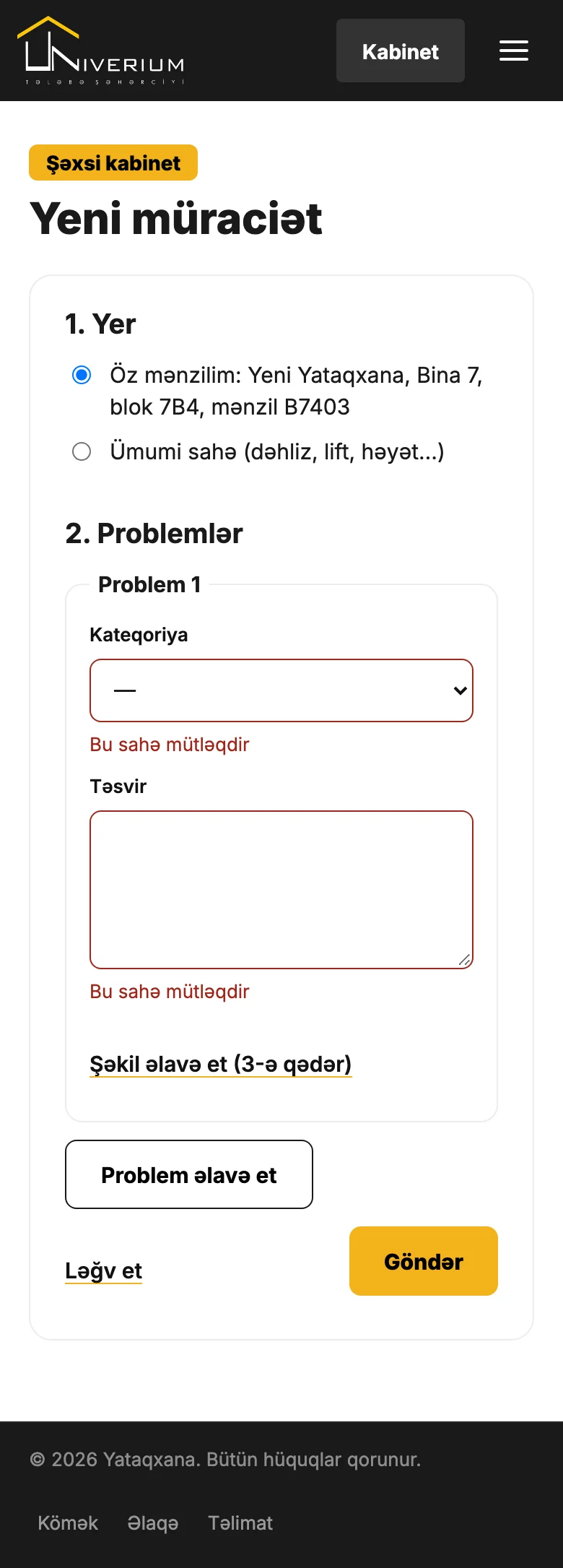 Boş sahələr: Bu sahə mütləqdir